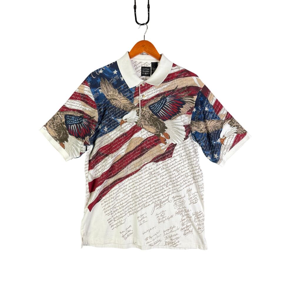 Cotton Trader’s American‎ Summer Sport USA Eagle Polo Shirt Mens Large RWB White